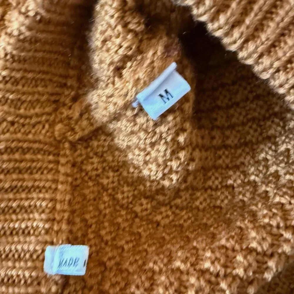 Sandro Mustard Brown Wool Blend Crew Neck Chunky Knit Sweater Women’s Size M - Picture 4 of 7